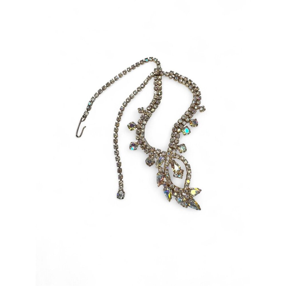 Vintage Aurora Borealis Crystal Necklace Clip on Earrings Set Gold Tone - Picture 2 of 7